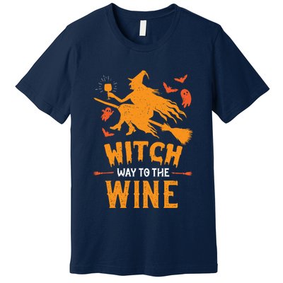 Funny Witch Halloween Costume. Witch Way To The Wine Premium T-Shirt