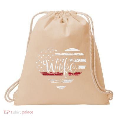 Firefighter Wife Heart Thin Red Line Usa Flag Drawstring Bag