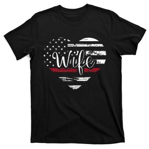 Firefighter Wife Heart Thin Red Line USA Flag T-Shirt