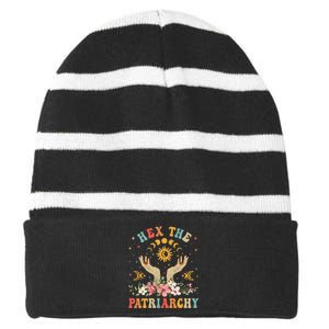 Feminist Witch Hex The Patriarchy Halloween Striped Beanie with Solid Band