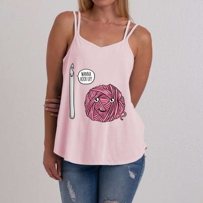 Funny Wanna Hook Up Crochet Lover Gift Crocheting Funny Gift Cool Gift Women's Strappy Tank