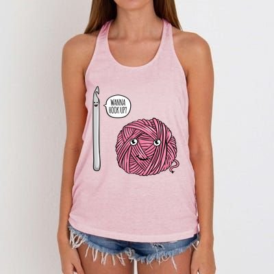 Funny Wanna Hook Up Crochet Lover Gift Crocheting Funny Gift Cool Gift Women's Knotted Racerback Tank