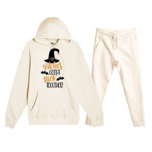 Funny Witch Halloween Witches Gotta Stick Together Feminism Great Gift Premium Hooded Sweatsuit Set