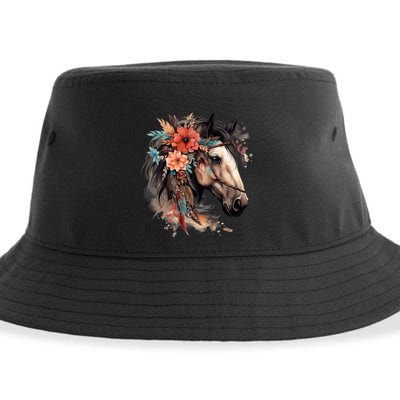 Floral Wild Horse Country Horse Riding Meaningful Gift Sustainable Bucket Hat