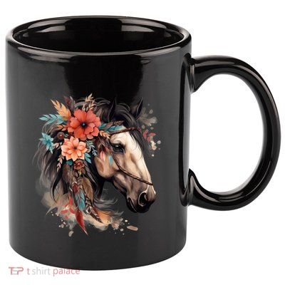 Floral Wild Horse Country Horse Riding Meaningful Gift 11oz C Handle Ceramic Mug