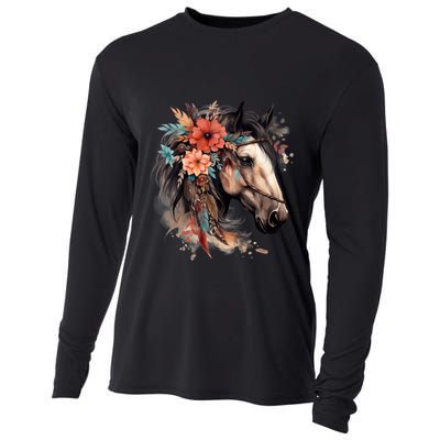 Floral Wild Horse Country Horse Riding Meaningful Gift Cooling Performance Long Sleeve Crew
