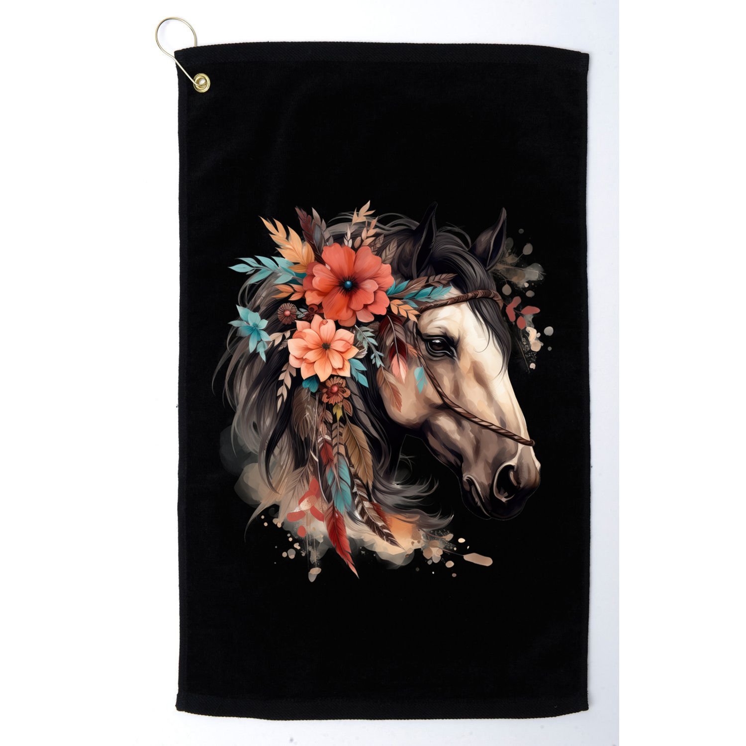 Floral Wild Horse Country Horse Riding Meaningful Gift Golf Towel