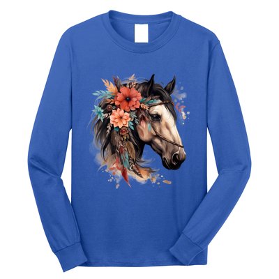 Floral Wild Horse Country Horse Riding Meaningful Gift Long Sleeve Shirt