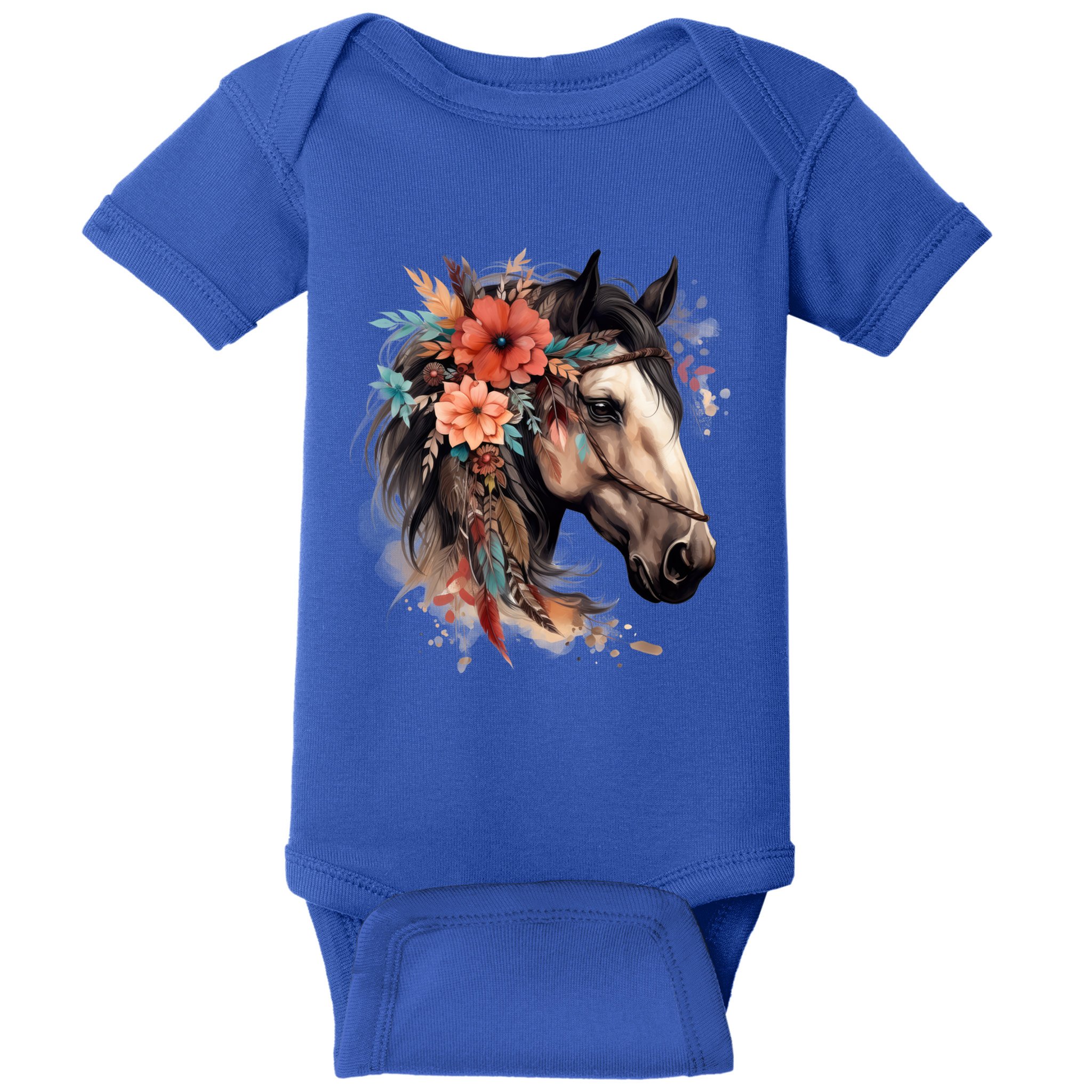 Floral Wild Horse Country Horse Riding Meaningful Gift Baby Bodysuit