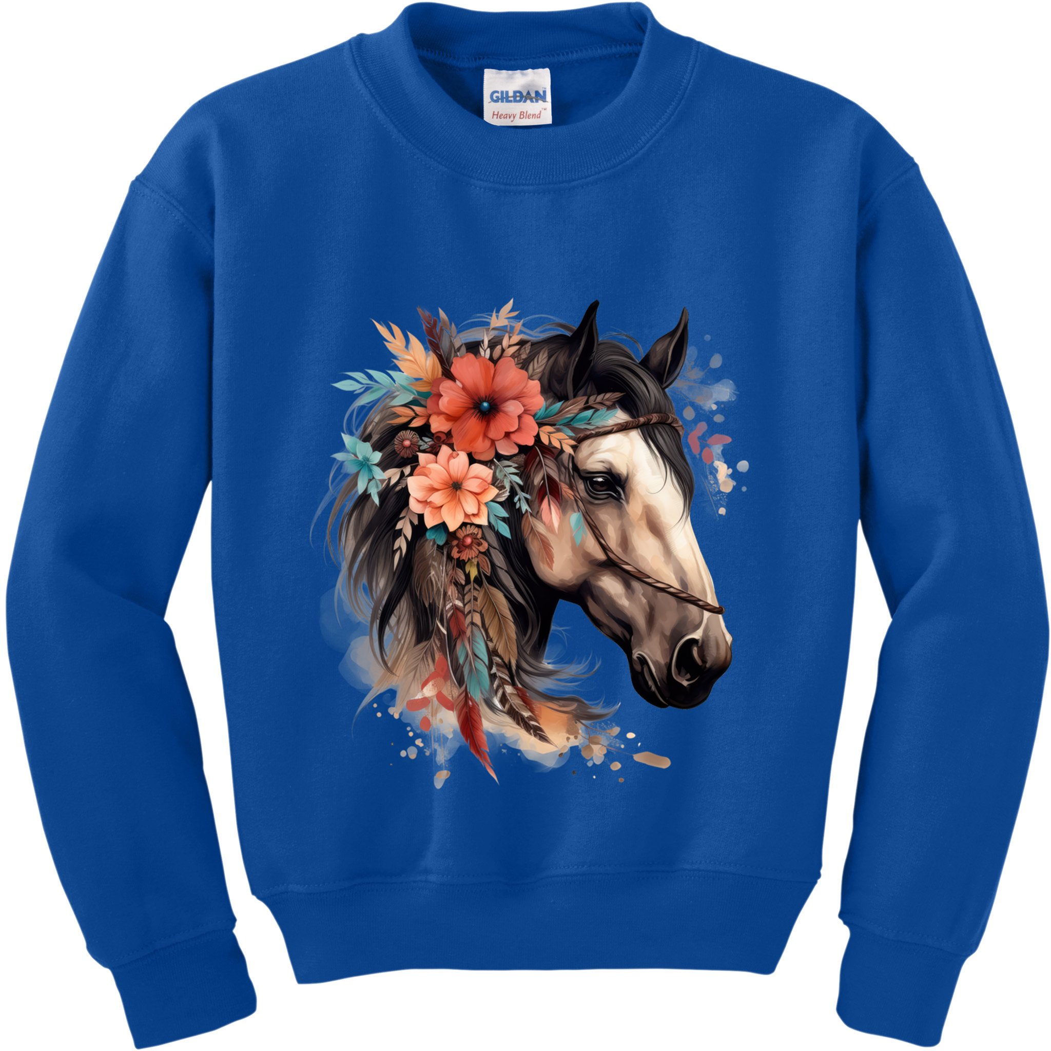 Floral Wild Horse Country Horse Riding Meaningful Gift Kids Sweatshirt