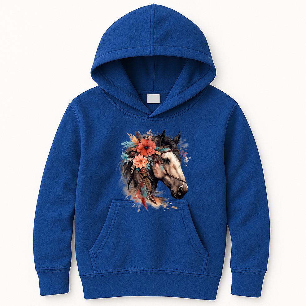 Floral Wild Horse Country Horse Riding Meaningful Gift Kids Hoodie