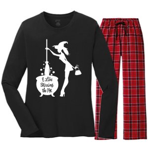 Funny Witch Halloween I Like Stirring The Pot Women's Long Sleeve Flannel Pajama Set 