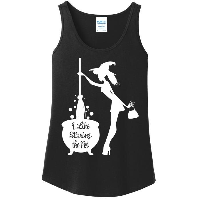 Funny Witch Halloween I Like Stirring The Pot Ladies Essential Tank