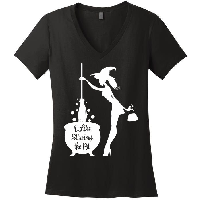 Funny Witch Halloween I Like Stirring The Pot Women's V-Neck T-Shirt