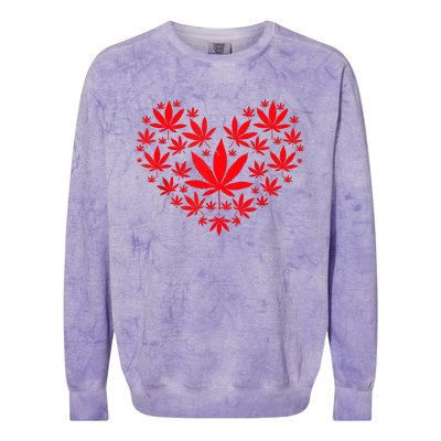 Funny Weed Heart Valentines Day Cannabis 420 Pot Stoner Colorblast Crewneck Sweatshirt