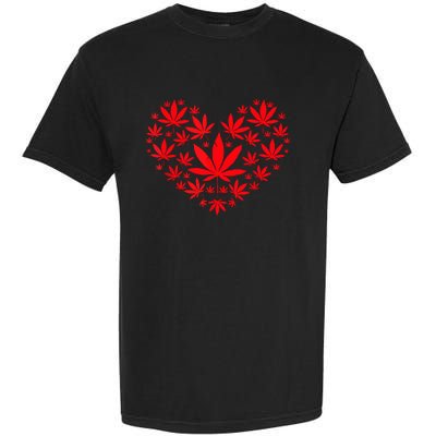 Funny Weed Heart Valentines Day Cannabis 420 Pot Stoner Garment-Dyed Heavyweight T-Shirt