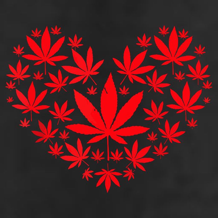 Funny Weed Heart Valentines Day Cannabis 420 Pot Stoner 7 Panel Mesh Trucker Snapback Hat