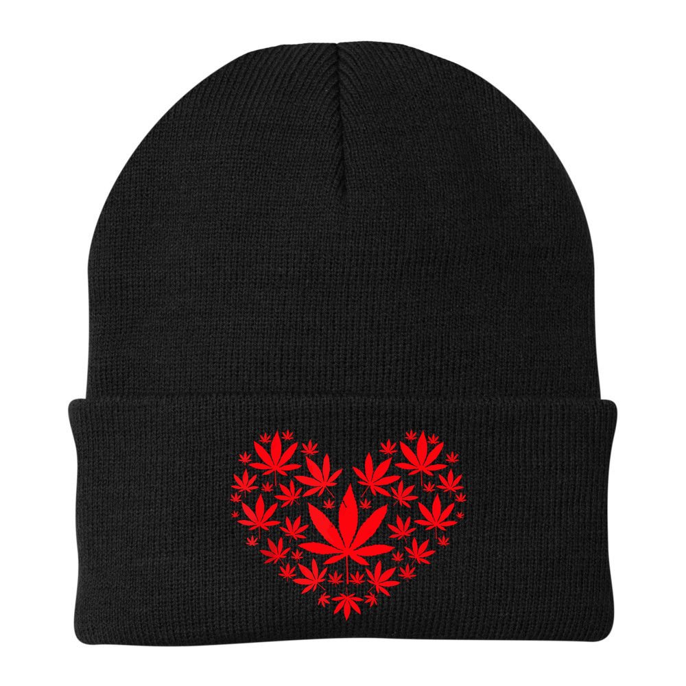 Funny Weed Heart Valentines Day Cannabis 420 Pot Stoner Beanie
