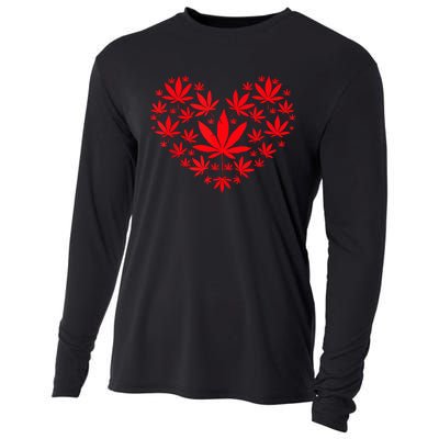 Funny Weed Heart Valentines Day Cannabis 420 Pot Stoner Cooling Performance Long Sleeve Crew