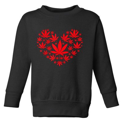 Funny Weed Heart Valentines Day Cannabis 420 Pot Stoner Toddler Sweatshirt