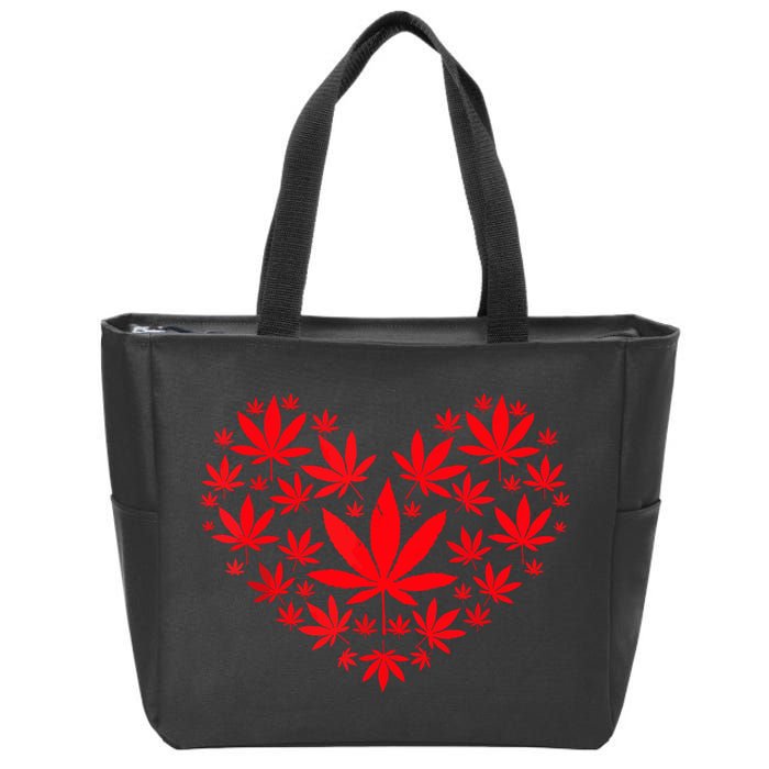 Funny Weed Heart Valentines Day Cannabis 420 Pot Stoner Zip Tote Bag