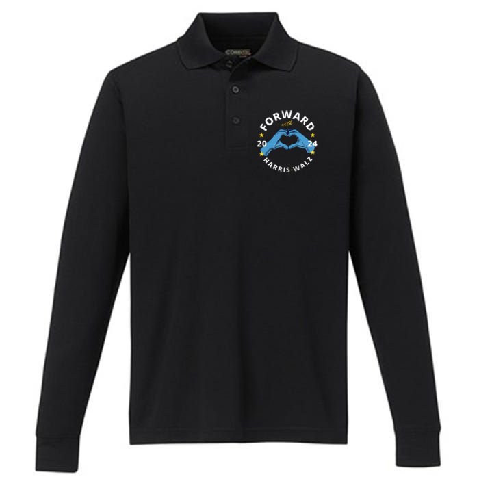 Forward With Harris Walz Performance Long Sleeve Polo