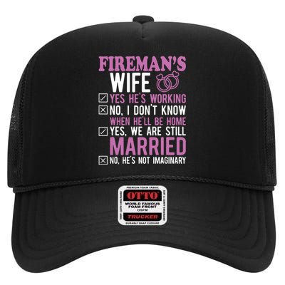 Fireman Wife Husband Couples Anniversary Funny Firefighter High Crown Mesh Back Trucker Hat