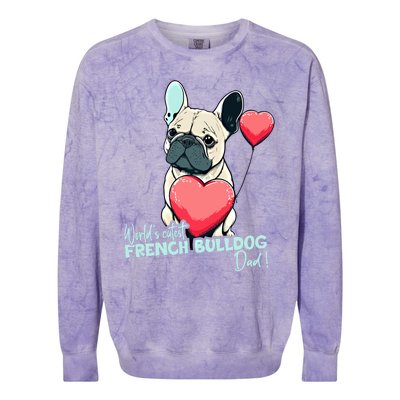 Frenchbulldog With Heartballoon Gift Worlds Coolest Dad Gift Colorblast Crewneck Sweatshirt