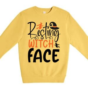 Funny Witches Halloween Party Costume Resting Witch Face Gift Premium Crewneck Sweatshirt