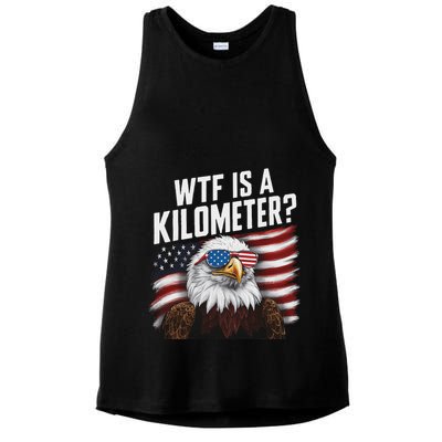 Funny Wtf Is A Kilometer 4th Of July Usa Bald Eagle Ladies PosiCharge Tri-Blend Wicking Tank