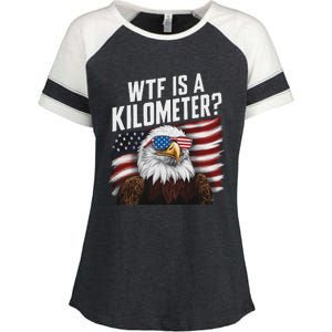 Funny Wtf Is A Kilometer 4th Of July Usa Bald Eagle Enza Ladies Jersey Colorblock Tee