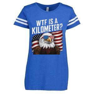 Funny Wtf Is A Kilometer 4th Of July Usa Bald Eagle Enza Ladies Jersey Football T-Shirt