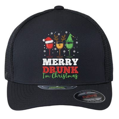 Funny Wine Ing Holiday Xmas Merry Drunk IM Christmas Great Gift Flexfit Unipanel Trucker Cap