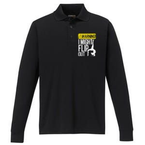 Funny Warning I Might Flip Out Gymnastics Art Performance Long Sleeve Polo