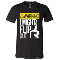 Funny Warning I Might Flip Out Gymnastics Art V-Neck T-Shirt