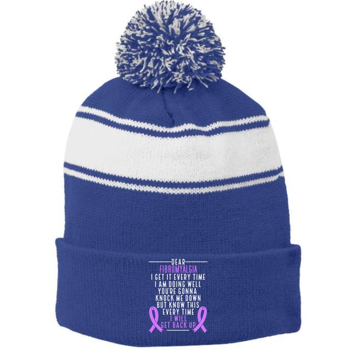 Fibro Warrior I Will Get Back Up Fibromyalgia Awareness Funny Gift Stripe Pom Pom Beanie