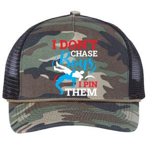 Funny Wrestling I Dont Chase I Pin Them Wrestling Meaningful Gift Retro Rope Trucker Hat Cap