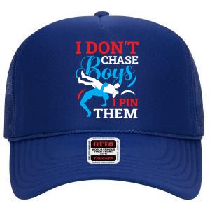 Funny Wrestling I Dont Chase I Pin Them Wrestling Meaningful Gift High Crown Mesh Back Trucker Hat