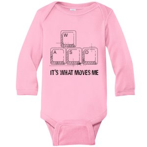 Funny Wasd Its What Moves Me Video Games Gamer Pc Gaming Baby Long Sleeve Bodysuit