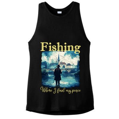 Fishing: Where I Find My Peace Ladies PosiCharge Tri-Blend Wicking Tank