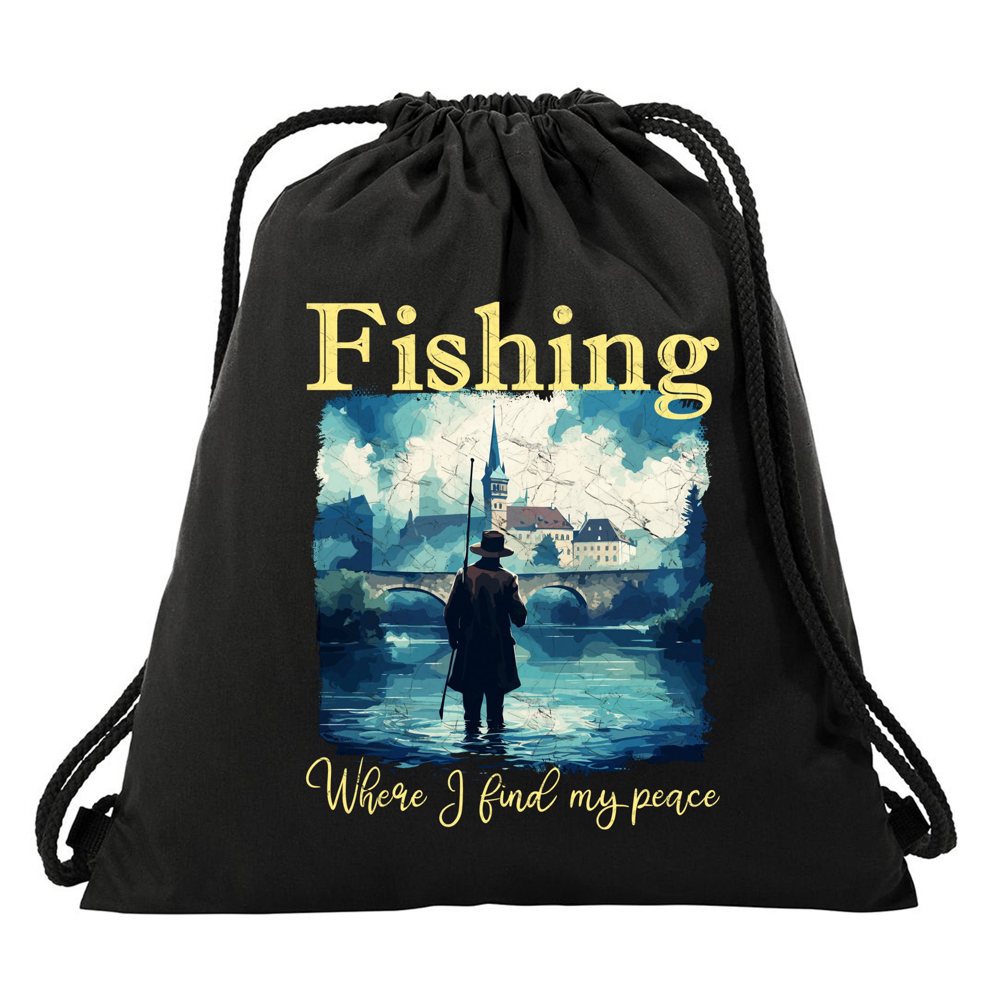 Fishing: Where I Find My Peace Drawstring Bag