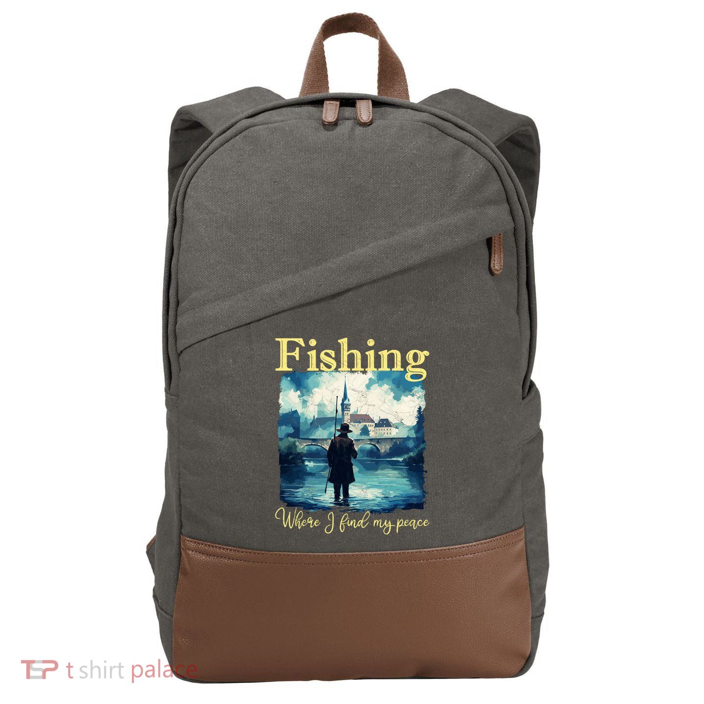 Fishing: Where I Find My Peace Cotton Canvas Backpack