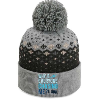 Funny Why Is Everyone Chasing Me Cross Country Gift Xc Coach Gift The Baniff Cuffed Pom Beanie