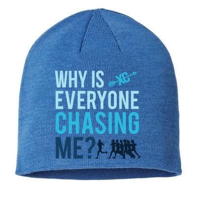 Funny Why Is Everyone Chasing Me Cross Country Gift Xc Coach Gift Sustainable Beanie