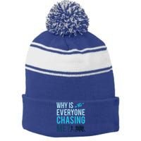 Funny Why Is Everyone Chasing Me Cross Country Gift Xc Coach Gift Stripe Pom Pom Beanie