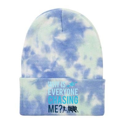 Funny Why Is Everyone Chasing Me Cross Country Gift Xc Coach Gift Tie Dye 12in Knit Beanie