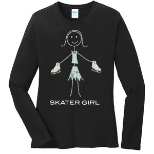 Funny Wo Ice Skating, Girl Figure Skater Ladies Long Sleeve Shirt