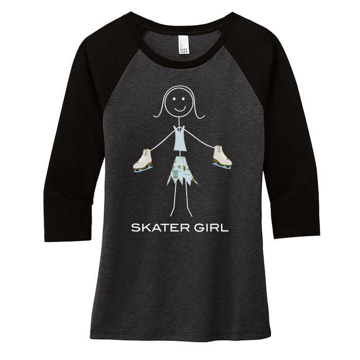 Funny Wo Ice Skating, Girl Figure Skater Women's Tri-Blend 3/4-Sleeve Raglan Shirt