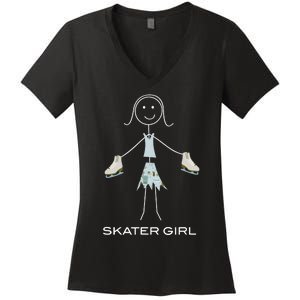 Funny Wo Ice Skating, Girl Figure Skater Women's V-Neck T-Shirt