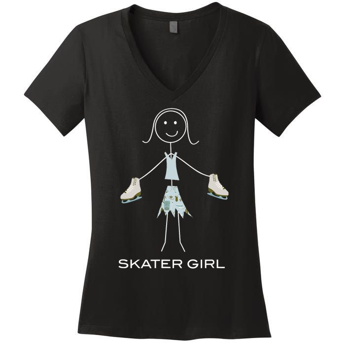 Funny Wo Ice Skating, Girl Figure Skater Women's V-Neck T-Shirt